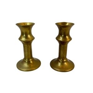 Vintage Solid Brass Candlestick Holders Pair Made in Korea Gold Taper 4"